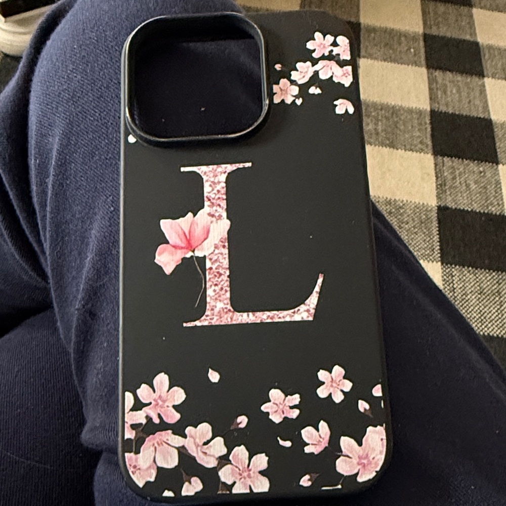 Floral Black Phone Case with Pink Accents